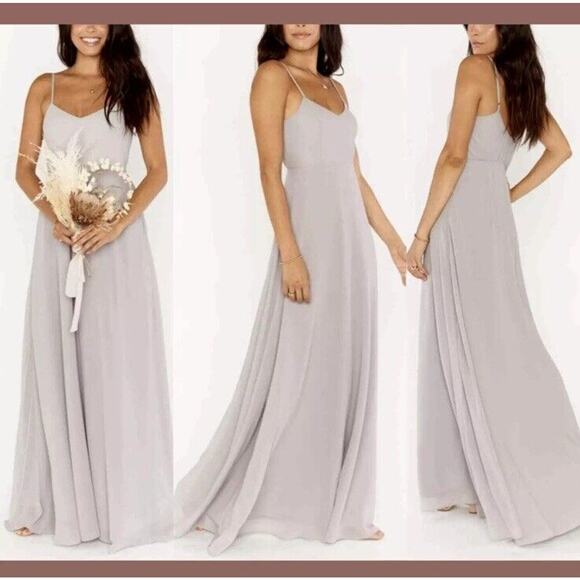 SHOW ME YOUR MUMU Faith Maxi Dress Dove Grey Chiffon Weddings Prom Small NEW - Picture 1 of 4